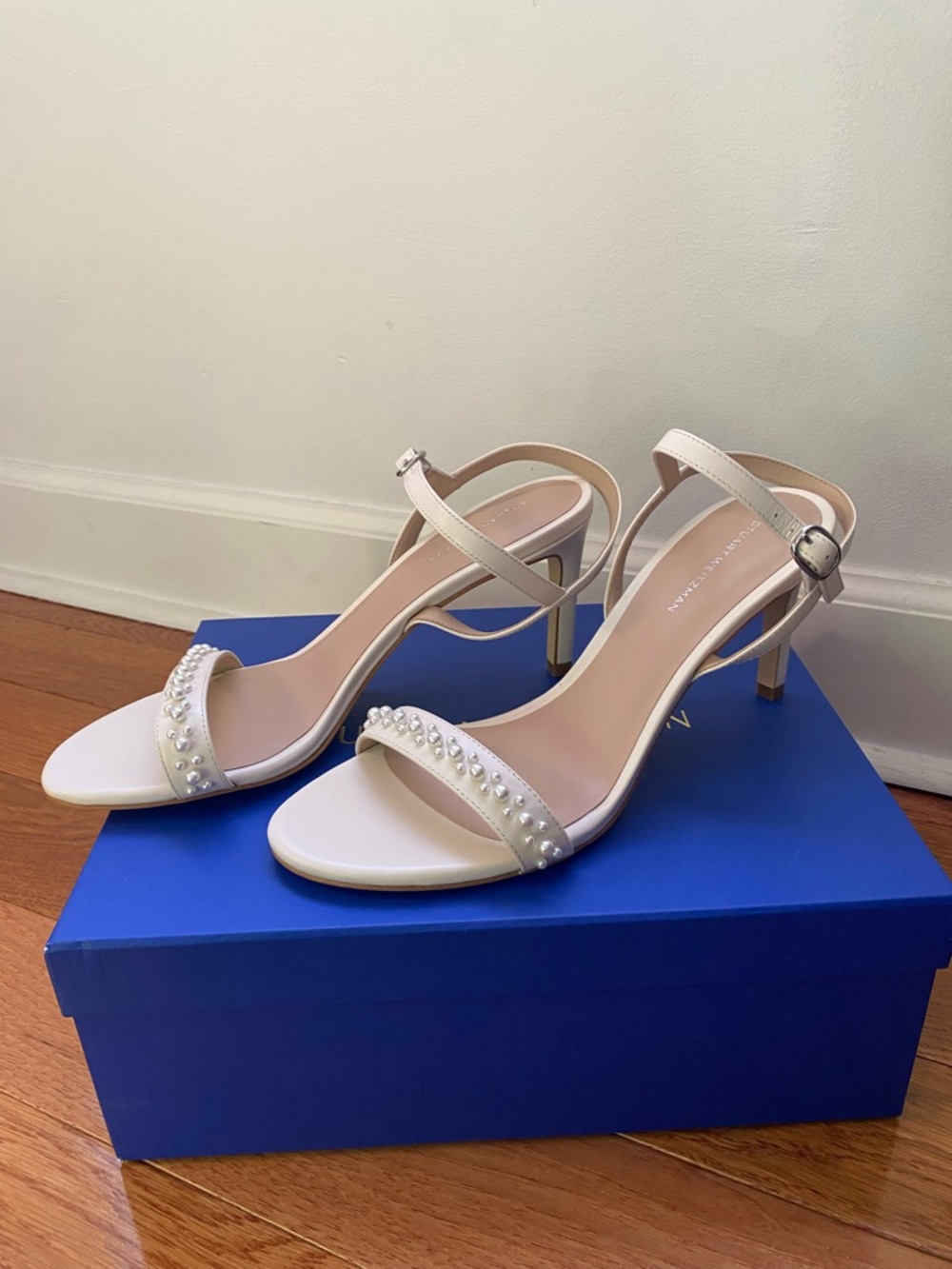 Stuart Weitzman Ivory Pearl Strap Sandals